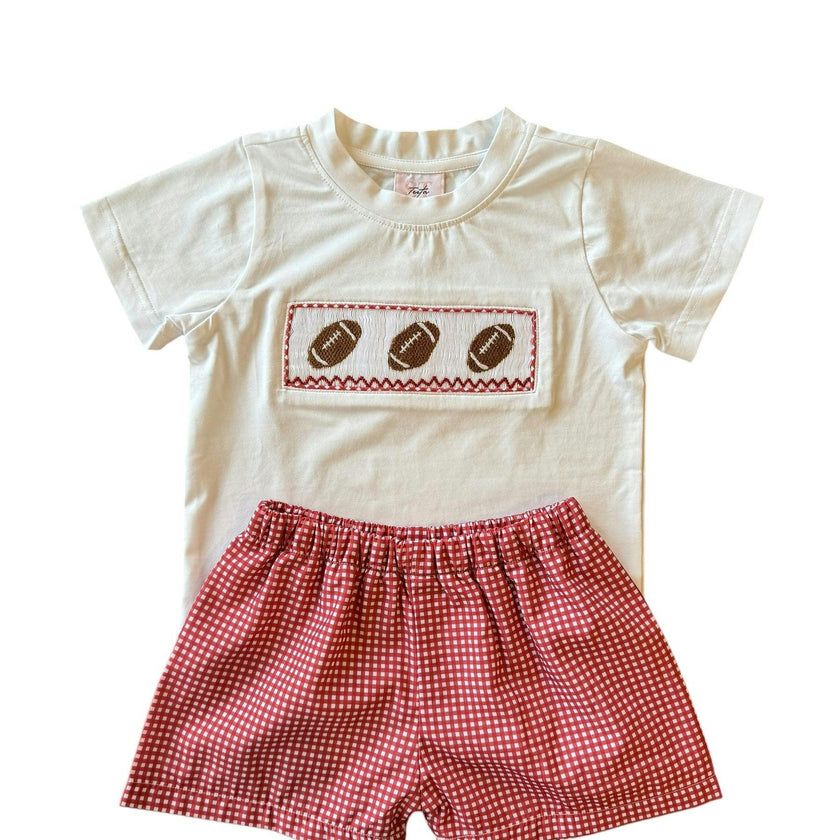 Crimson Gingham Football - Wyatt Short Set