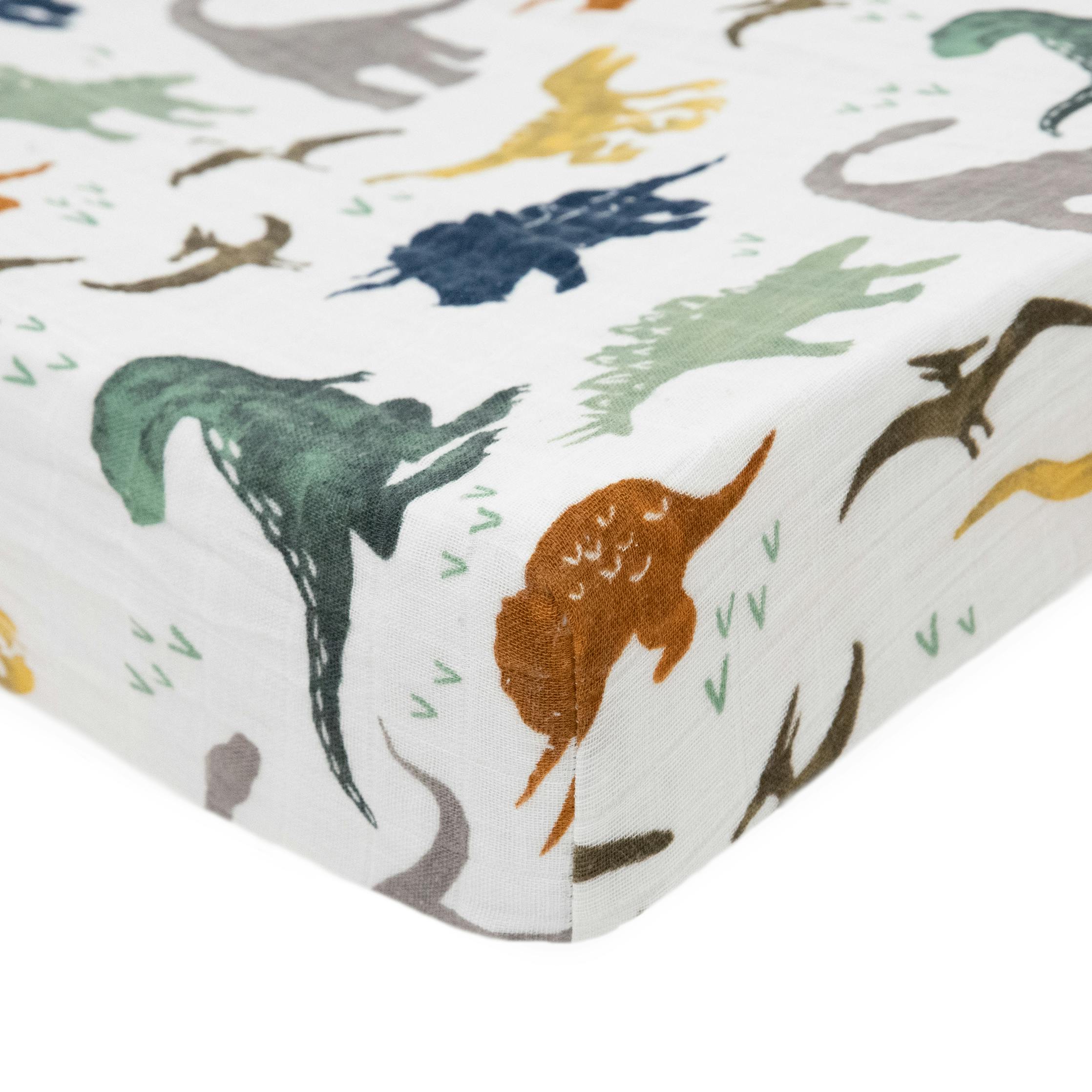 Cotton Muslin Changing Pad Cover - Dino Friends