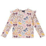 Girls Bow Print Top & Pleated Denim Skirt Set | Multi Bows - Pink