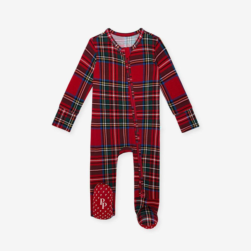 Red Tartan Plaid Footie Zippered One Piece