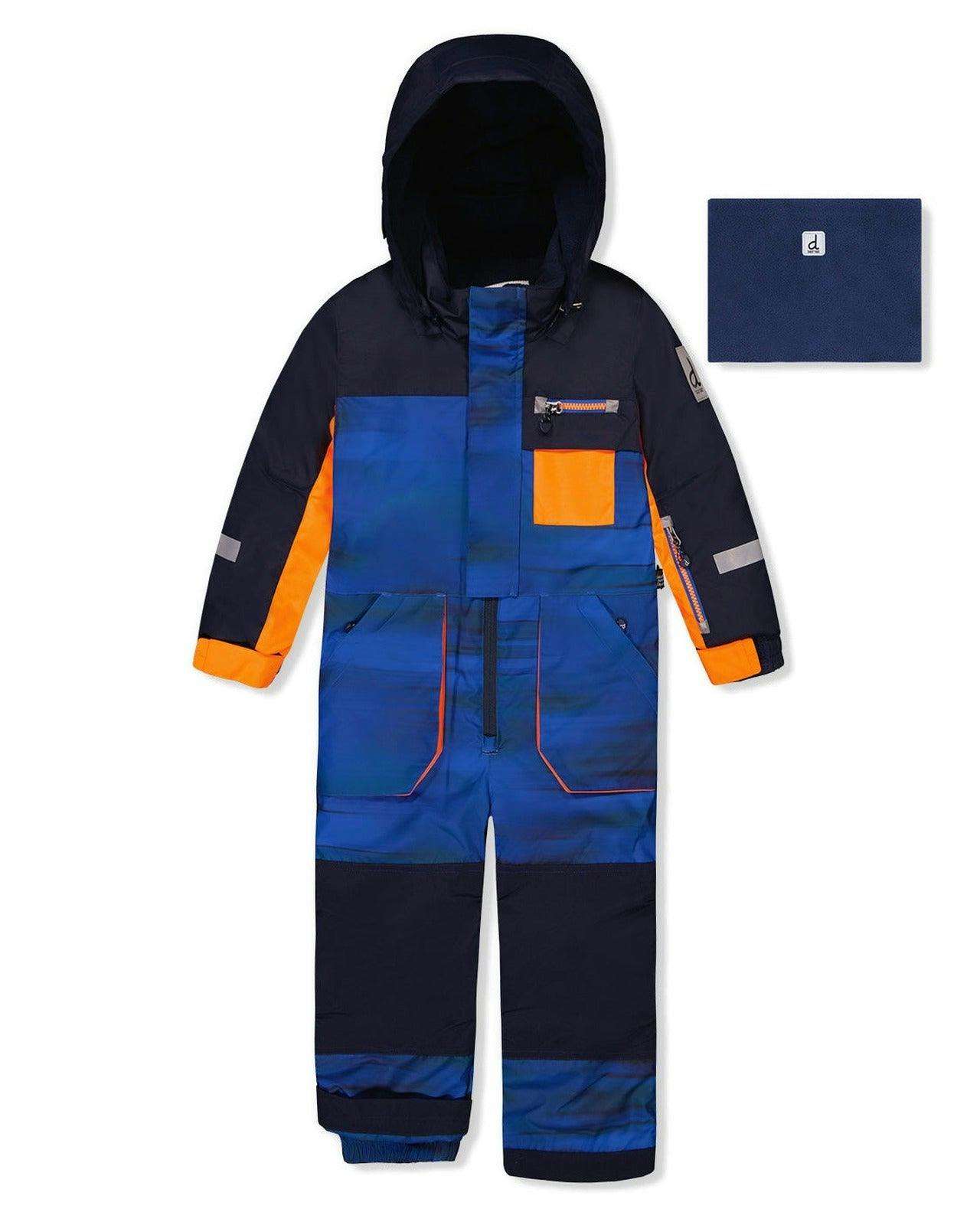Kids One Piece Play Snowsuit Blue With Black Stripes