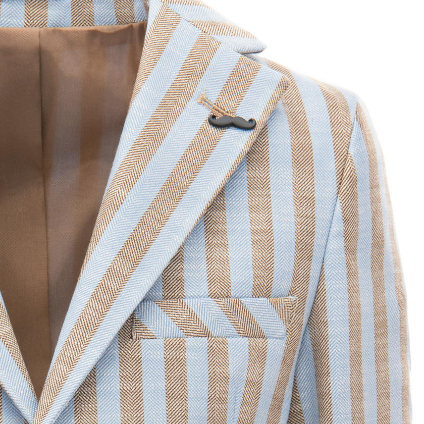 Beige Striped Peak Lapel Blazer