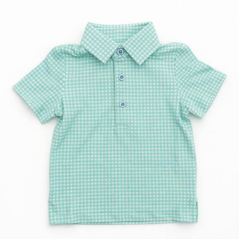 Blue and Green Plaid Boys' Polo