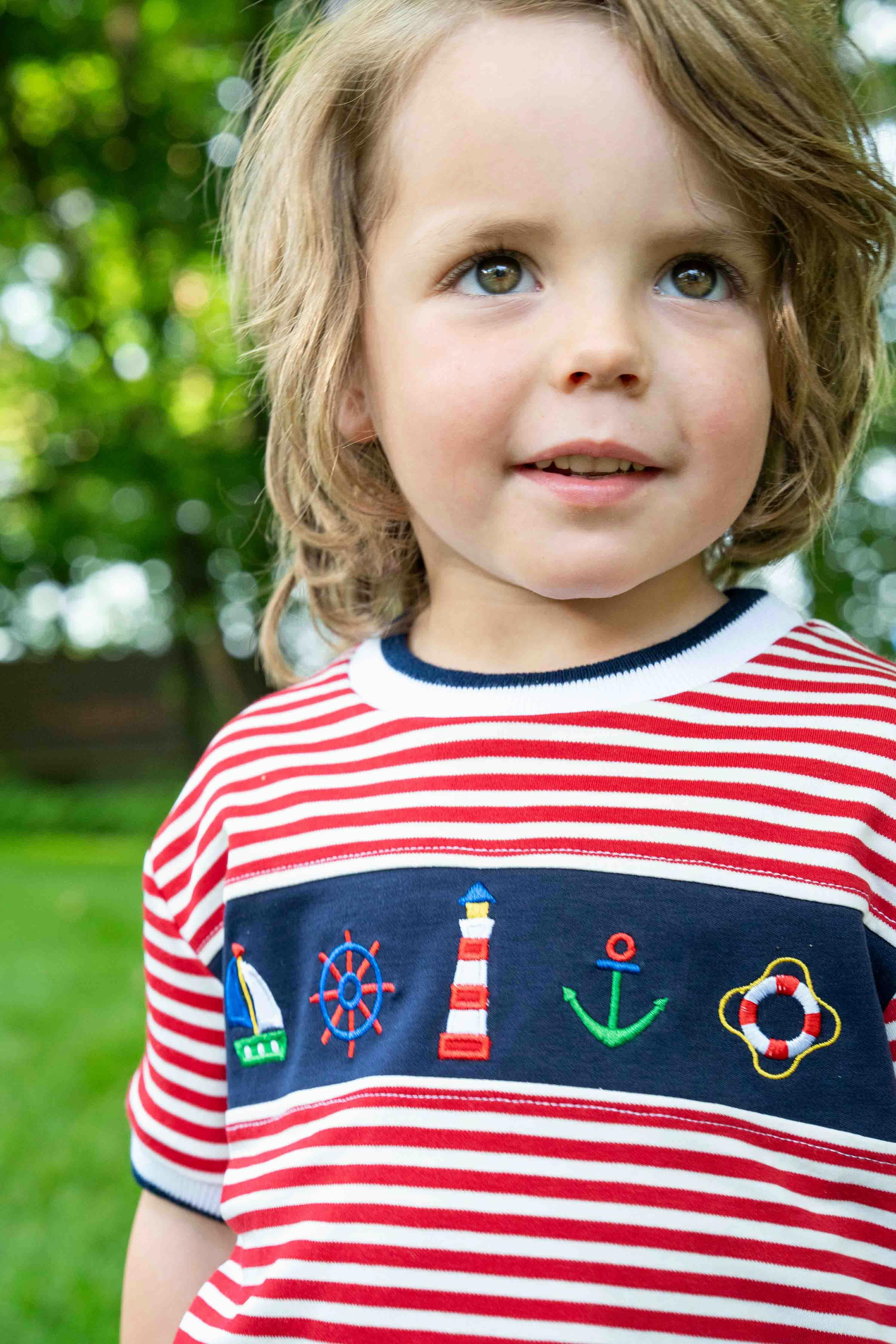 Knit Short Set With Nautical Appliqué