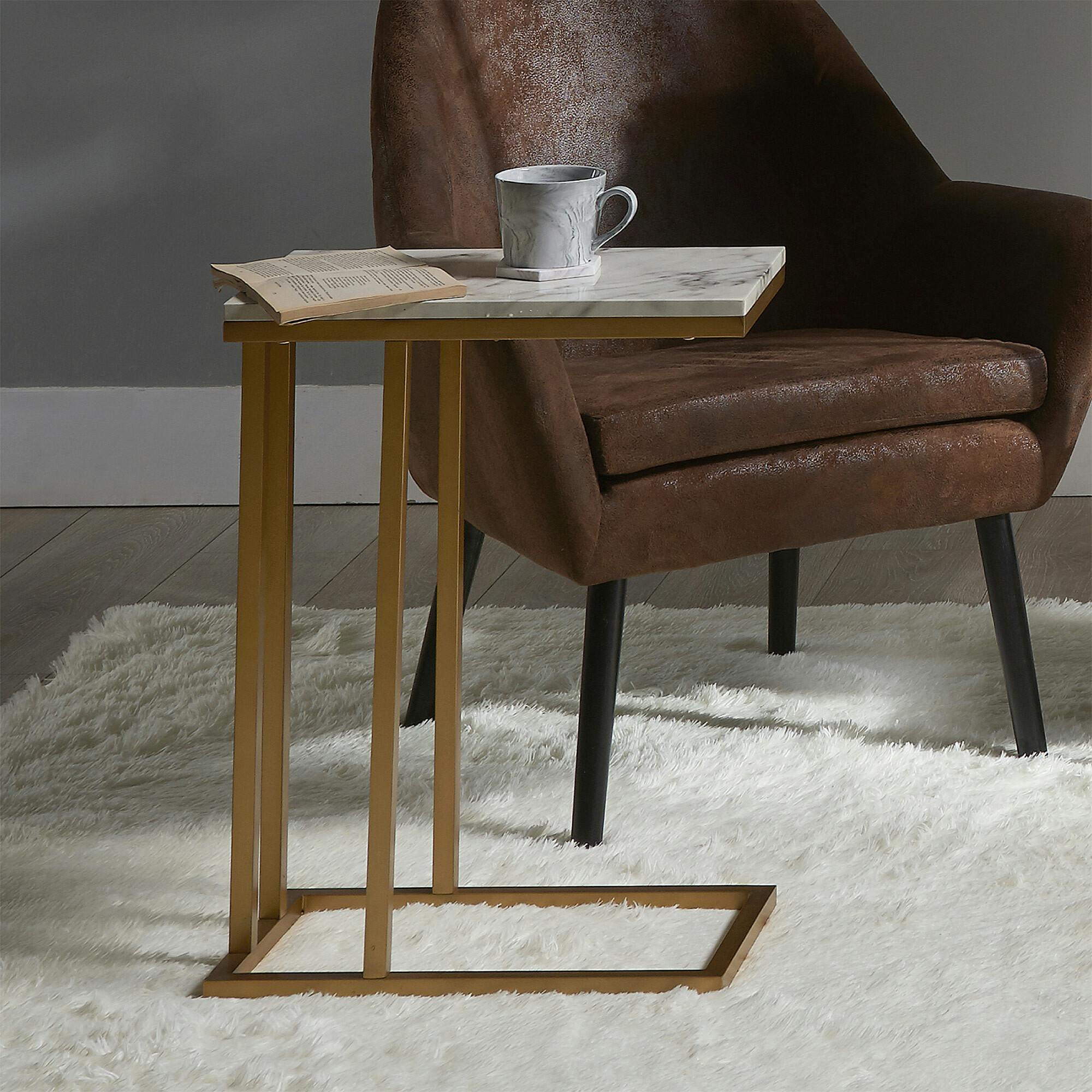 Marmo Modern Marble-Look C Shape Side Table