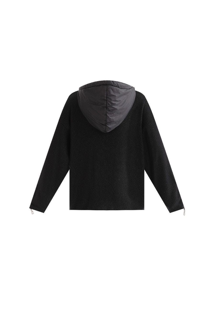 Black Ribbed Half-Zip Sweater