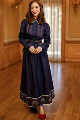 Bluebell Skirt in Sapphire Rosette Embroidery