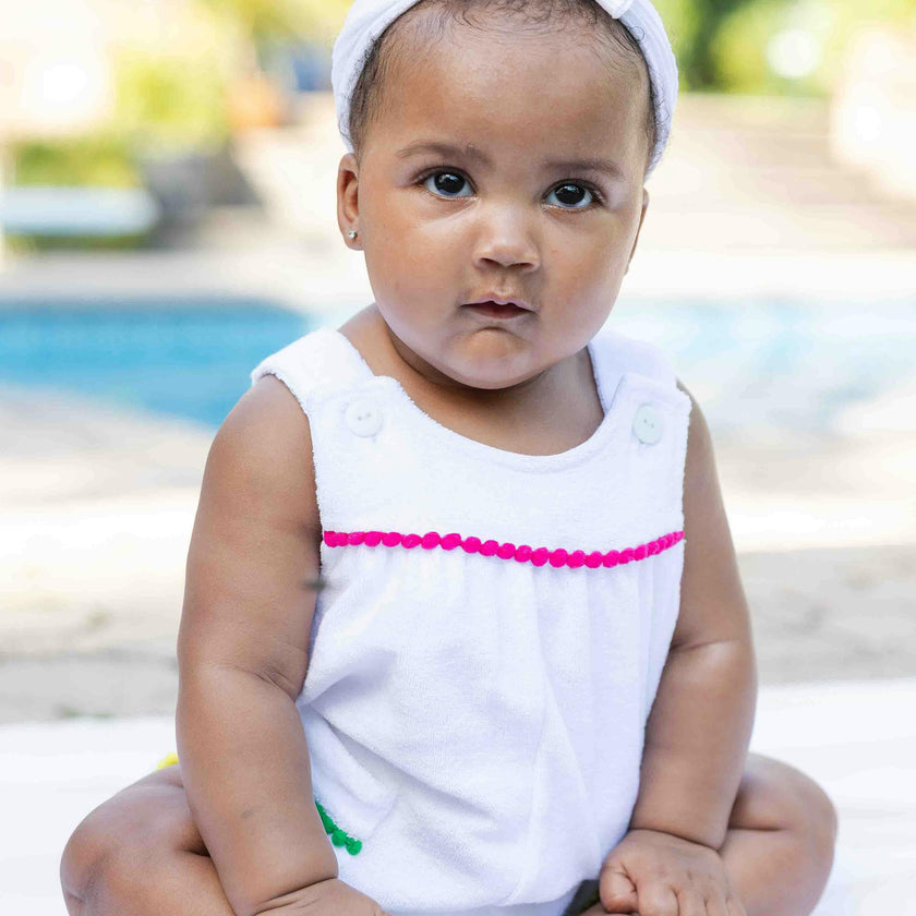 Terry Romper With Pom Poms