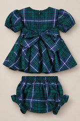 Baby Cupcake Dress Set in Emerald Plaid