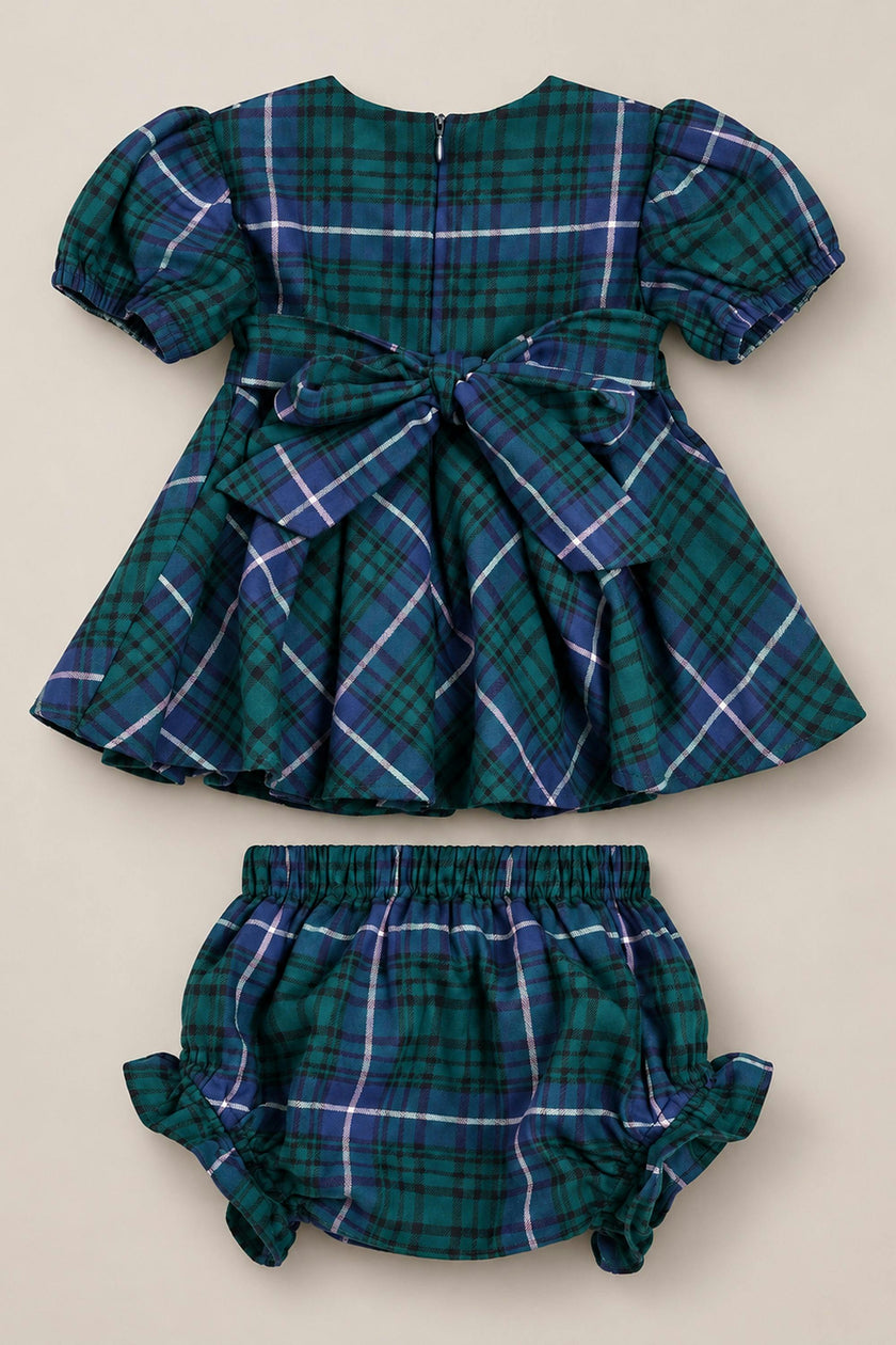 Baby Cupcake Dress Set in Emerald Plaid