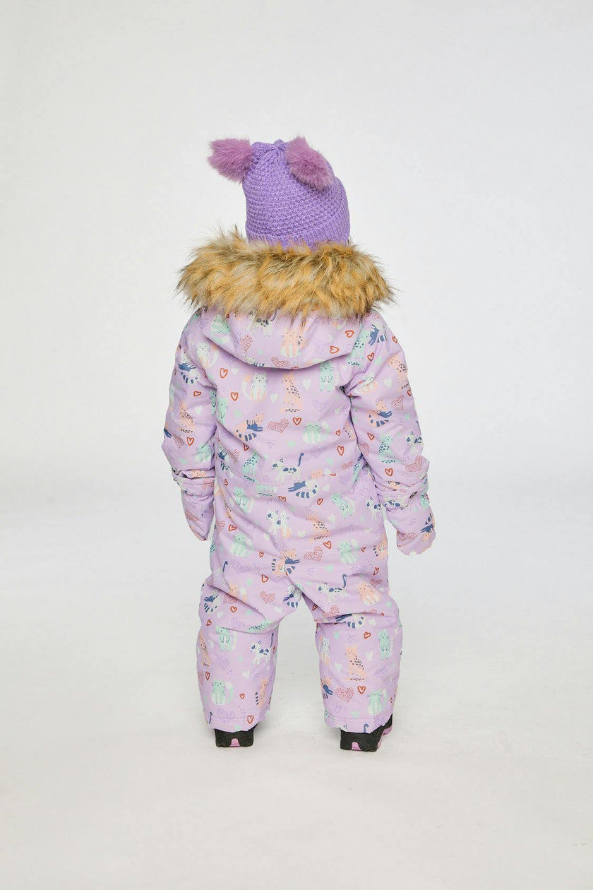 Baby One Piece Snowsuit Adapted For Car Seats Purple Cat Print