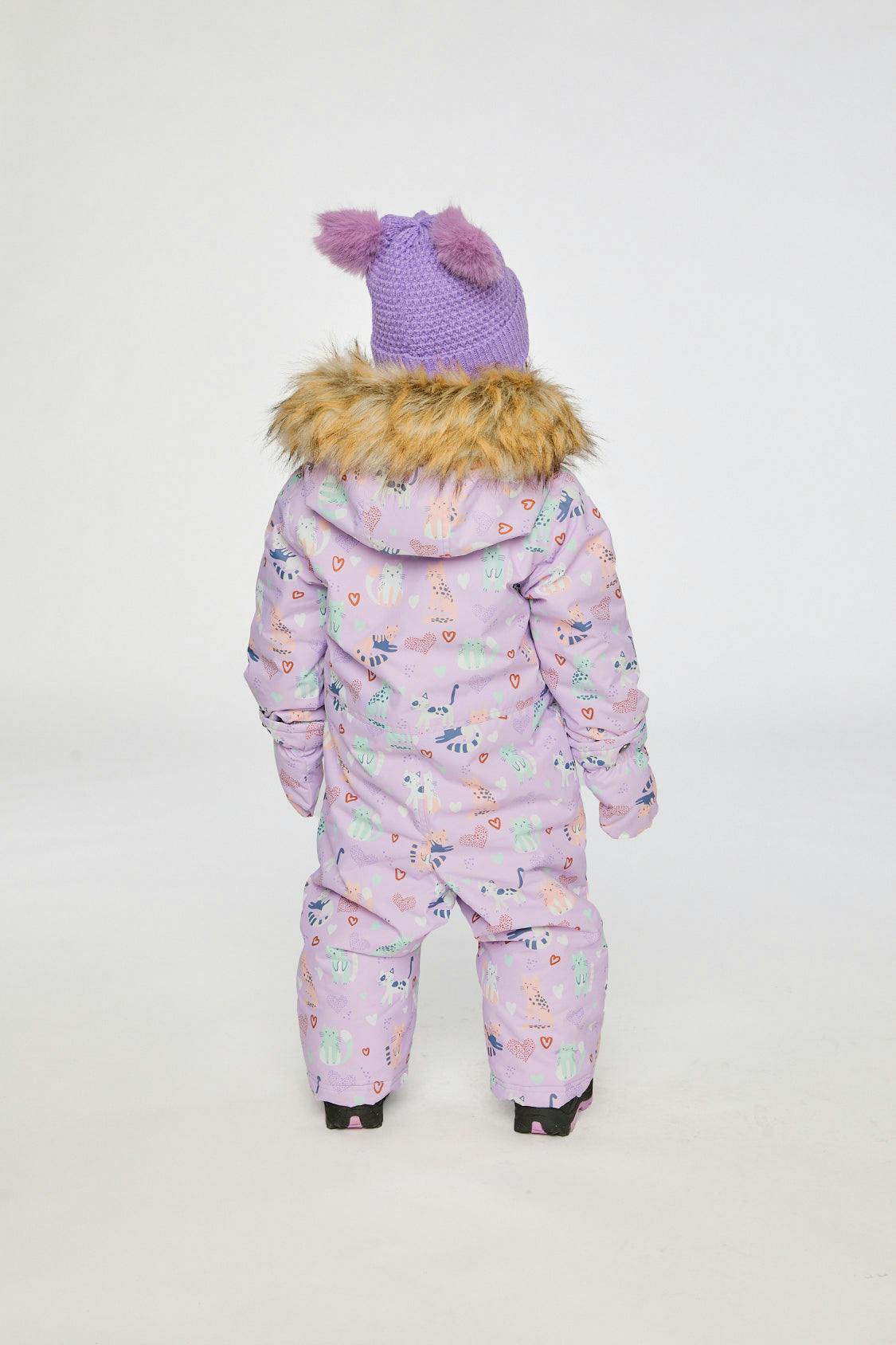 Baby One Piece Snowsuit Adapted For Car Seats Purple Cat Print