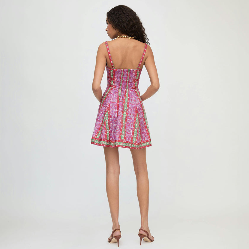 The Margot Mini Dress - Sunset Etched Floral Stripe