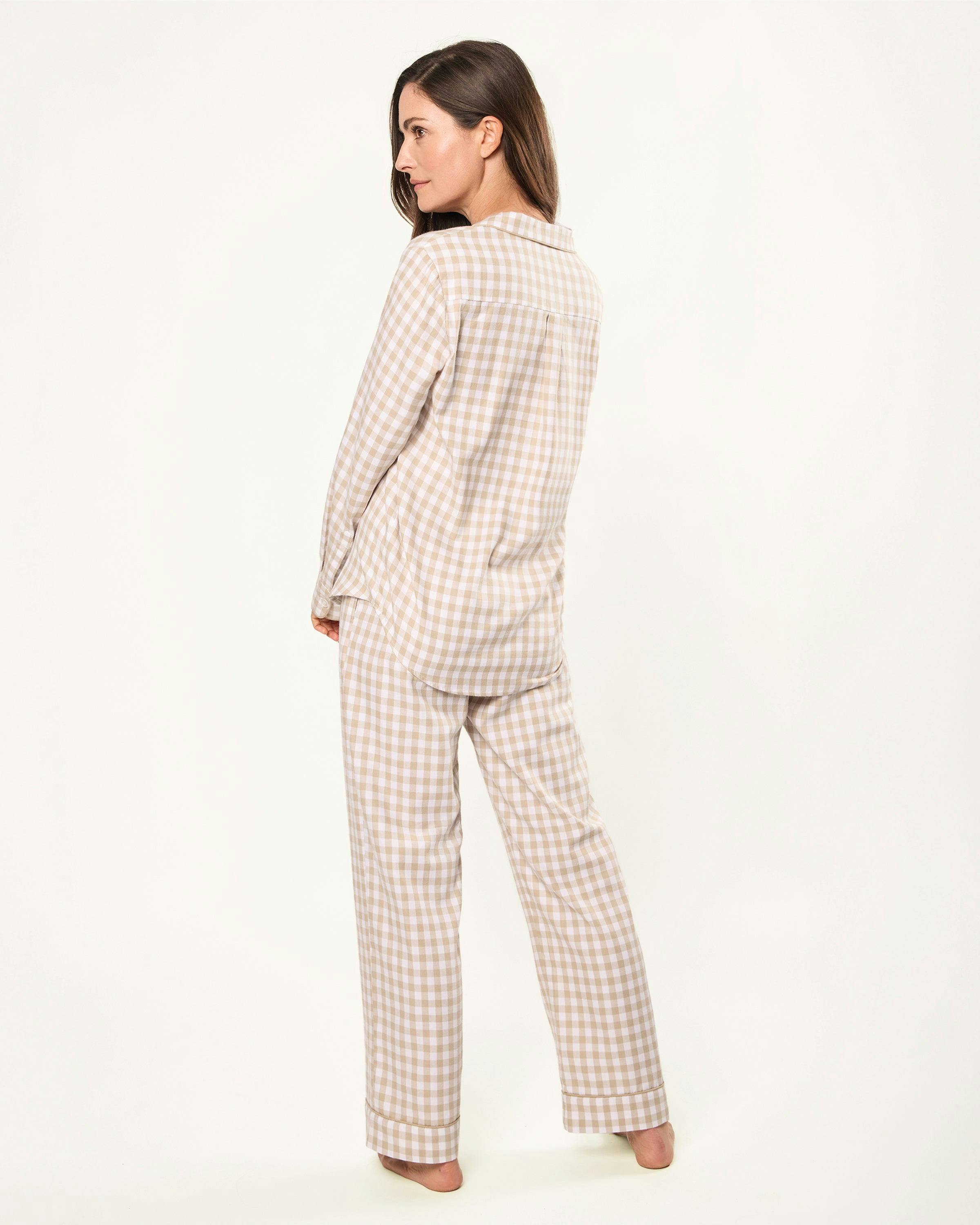 Women's Twill Pajama Set in Camel Gingham