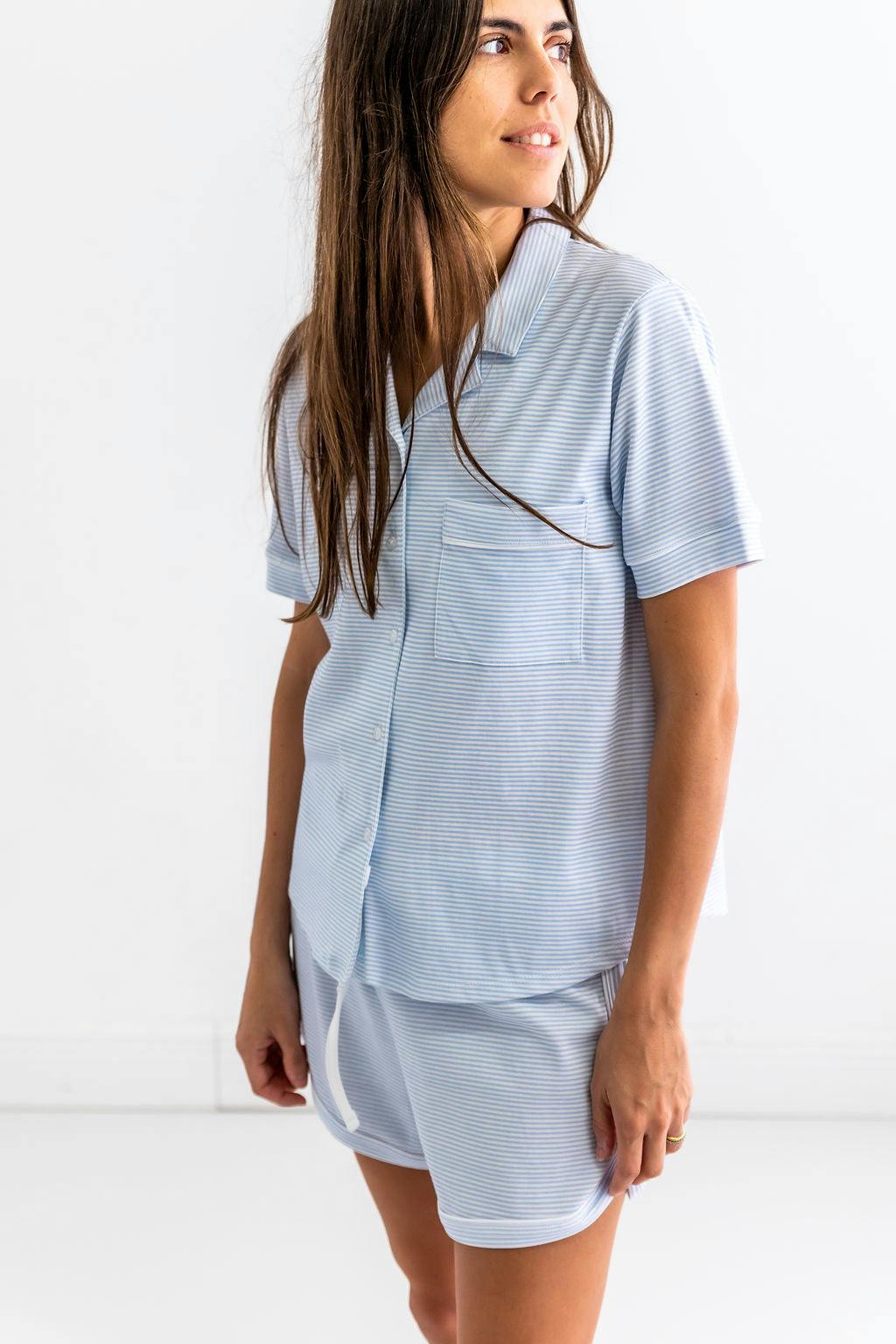 Blue Stripes Woman's Pima Cotton Short Pajama Set