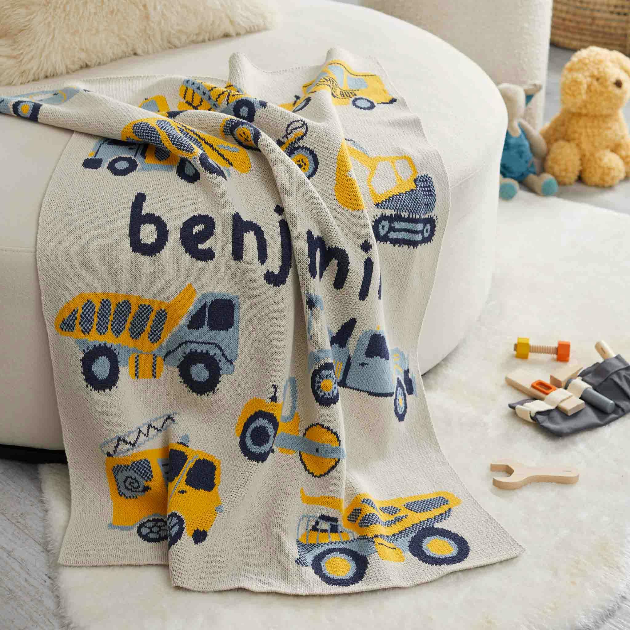 Custom Personalized Baby Sustainable Knit Throw Blanket - Trucks