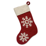 Hand Felted Wool Christmas Stocking - Snowflake Red