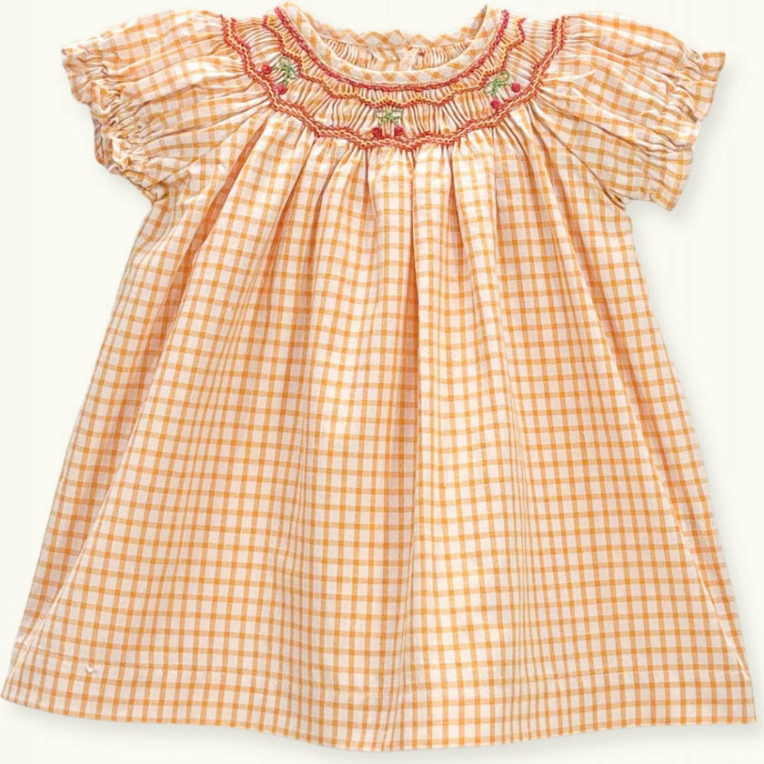 Baby Dress Cherry Hand-Smocked Limoncello Gingham, Yellow