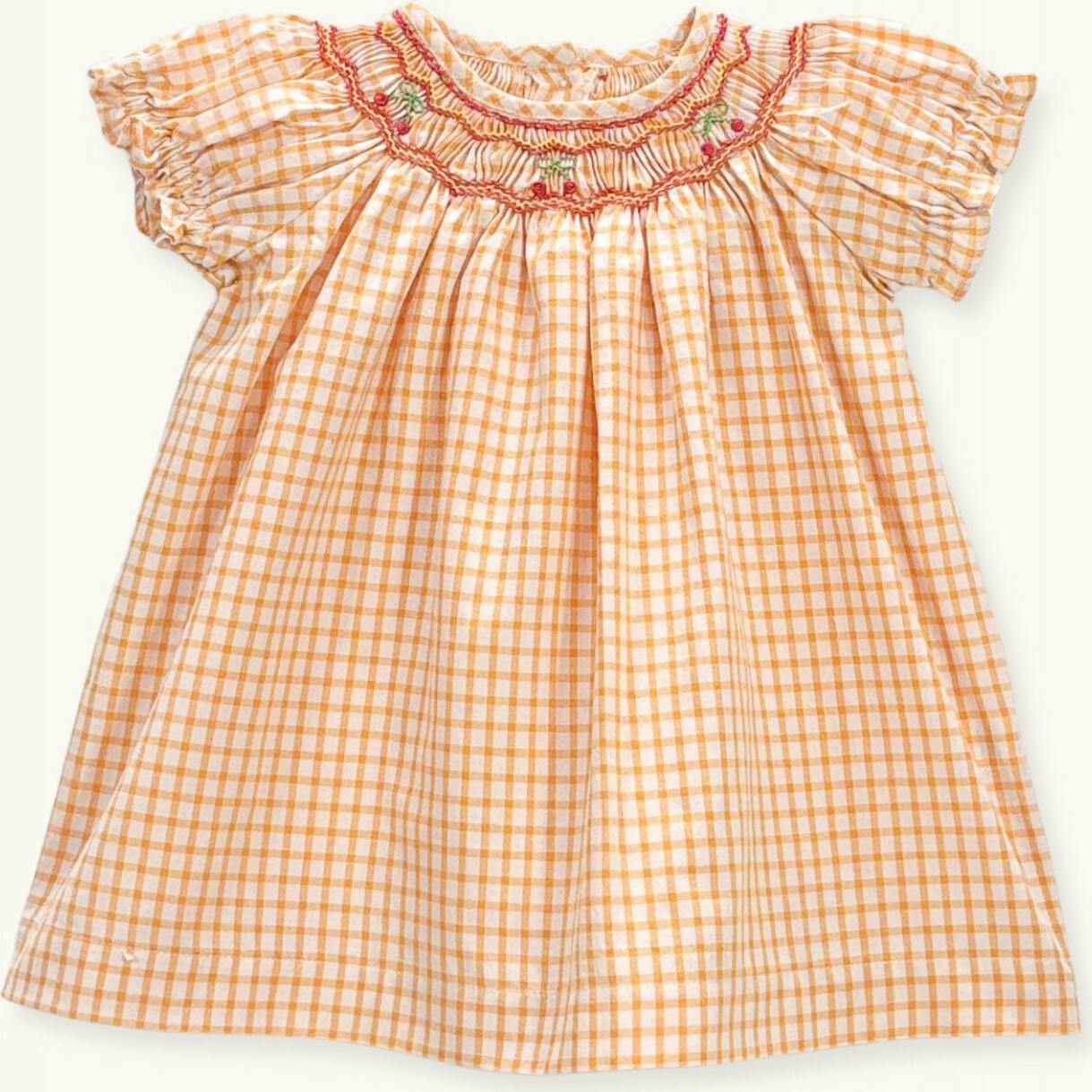 Baby Dress Cherry Hand-Smocked Limoncello Gingham, Yellow