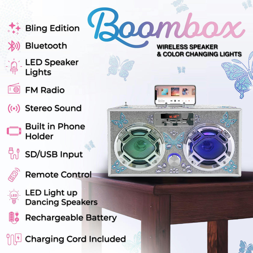 Silver Bling Boombox & Bluetooth Speaker