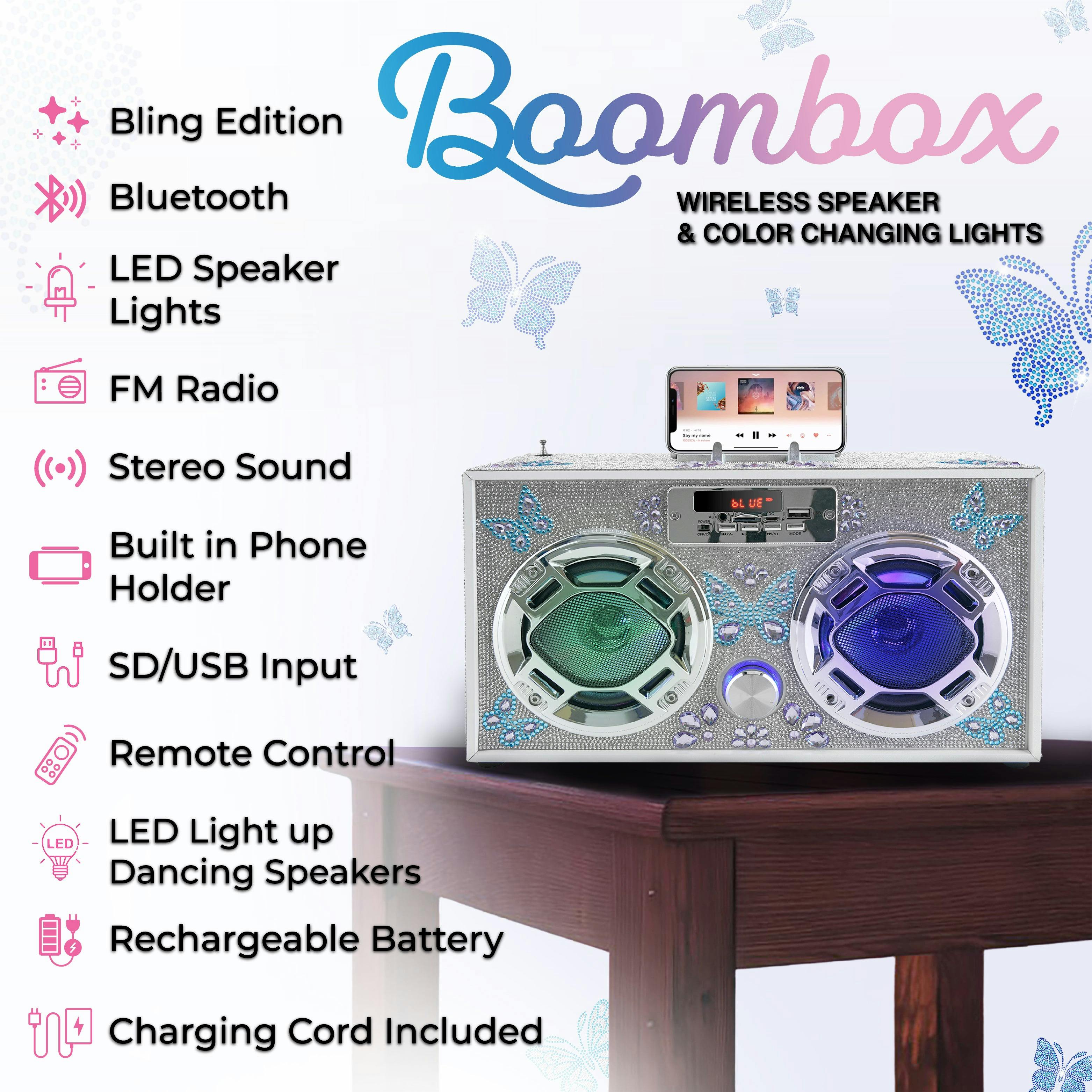 Silver Bling Boombox & Bluetooth Speaker