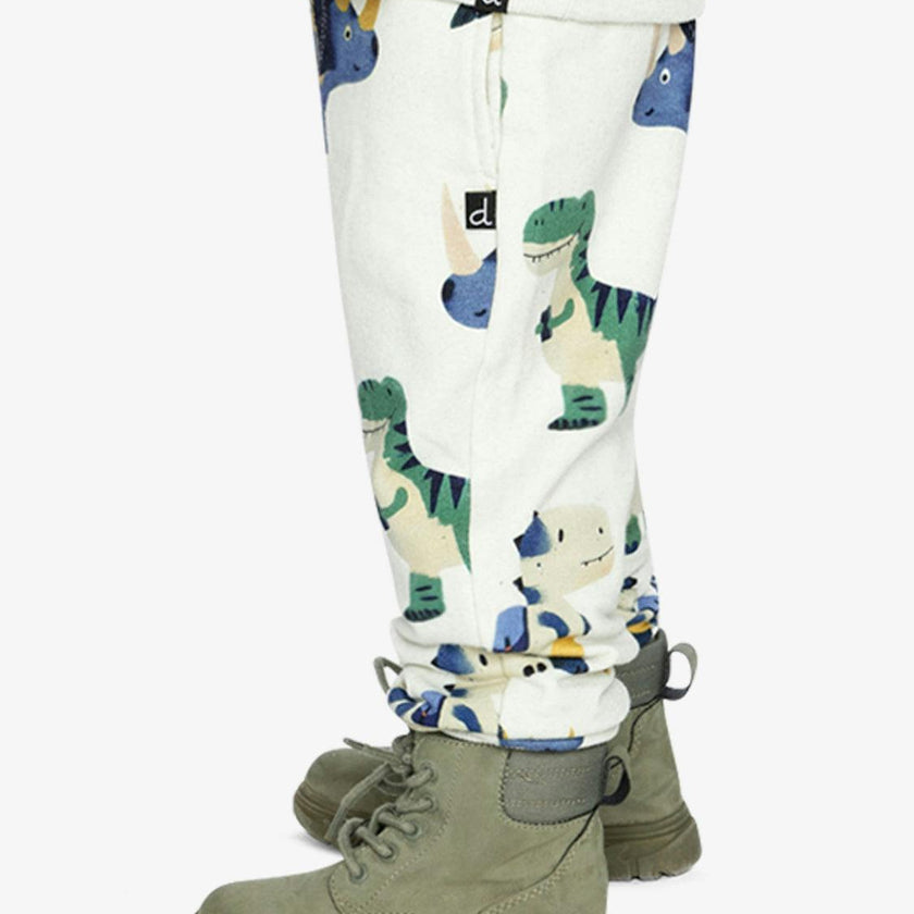 Fleece Sweatpants Beige Dinosaur Print
