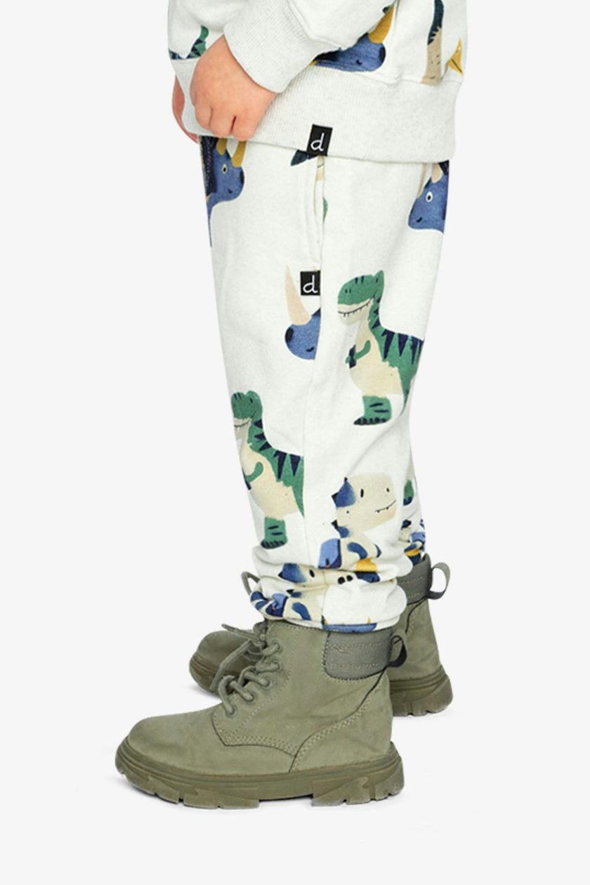 Fleece Sweatpants Beige Dinosaur Print