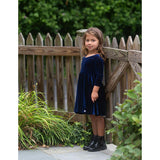 Twirly Dress in Navy Stretch Velvet FW25
