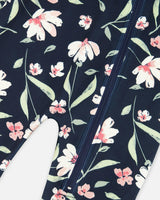 One-Piece Thermal Underwear Navy Flower Print