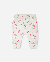 Cotton Jersey Evolutive Pants White Printed Strawberries