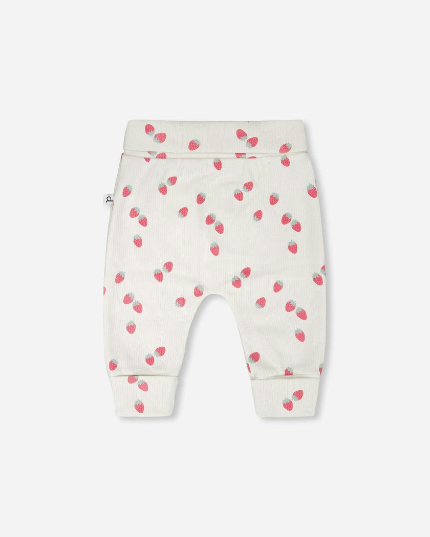 Cotton Jersey Evolutive Pants White Printed Strawberries