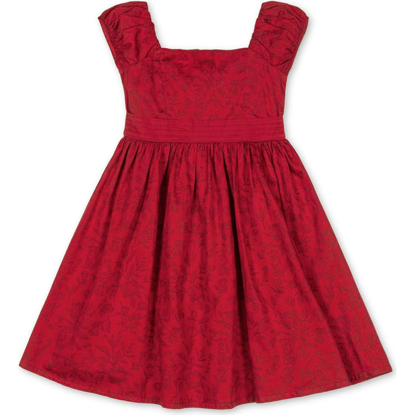 Organic Puff Sleeve Sateen Party Dress, Red