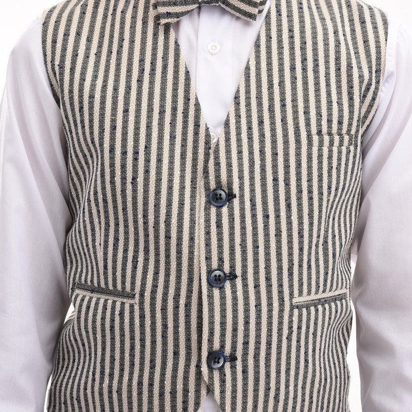 Beige Striped Vest and Bowtie