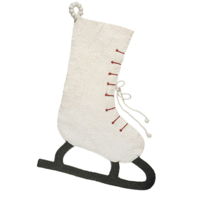 Ice Skate Hand Felted Wool Cream Christmas Stocking Skate Arcadia Home