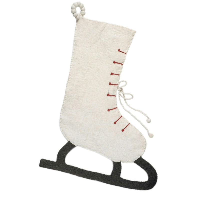 Ice Skate Hand Felted Wool Cream Christmas Stocking Skate