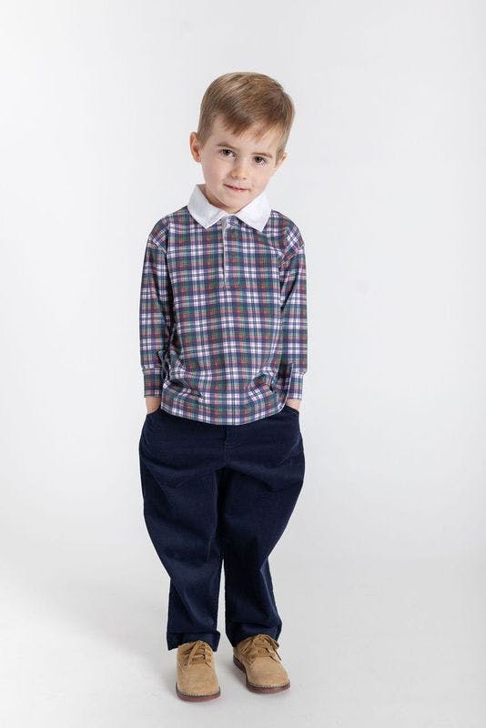 Plaid Knit Long Sleeve Polo