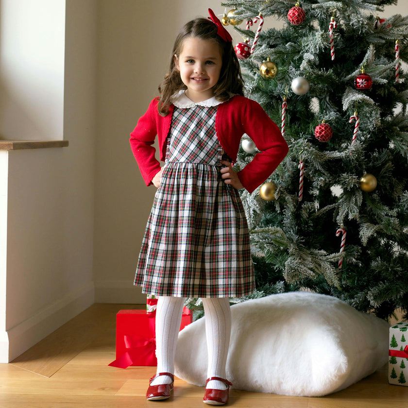 Ivory Tartan Frill Front Dress 4-5y