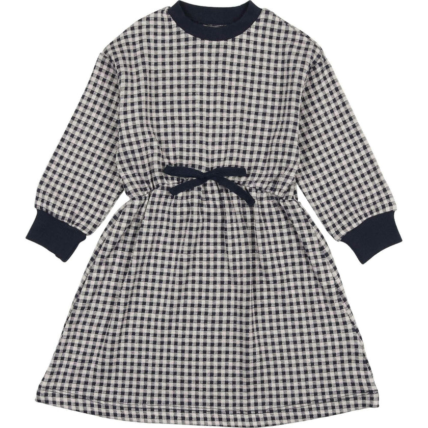 Soft Gingham Contrast Neck & Cuff Long Sleeve Dress