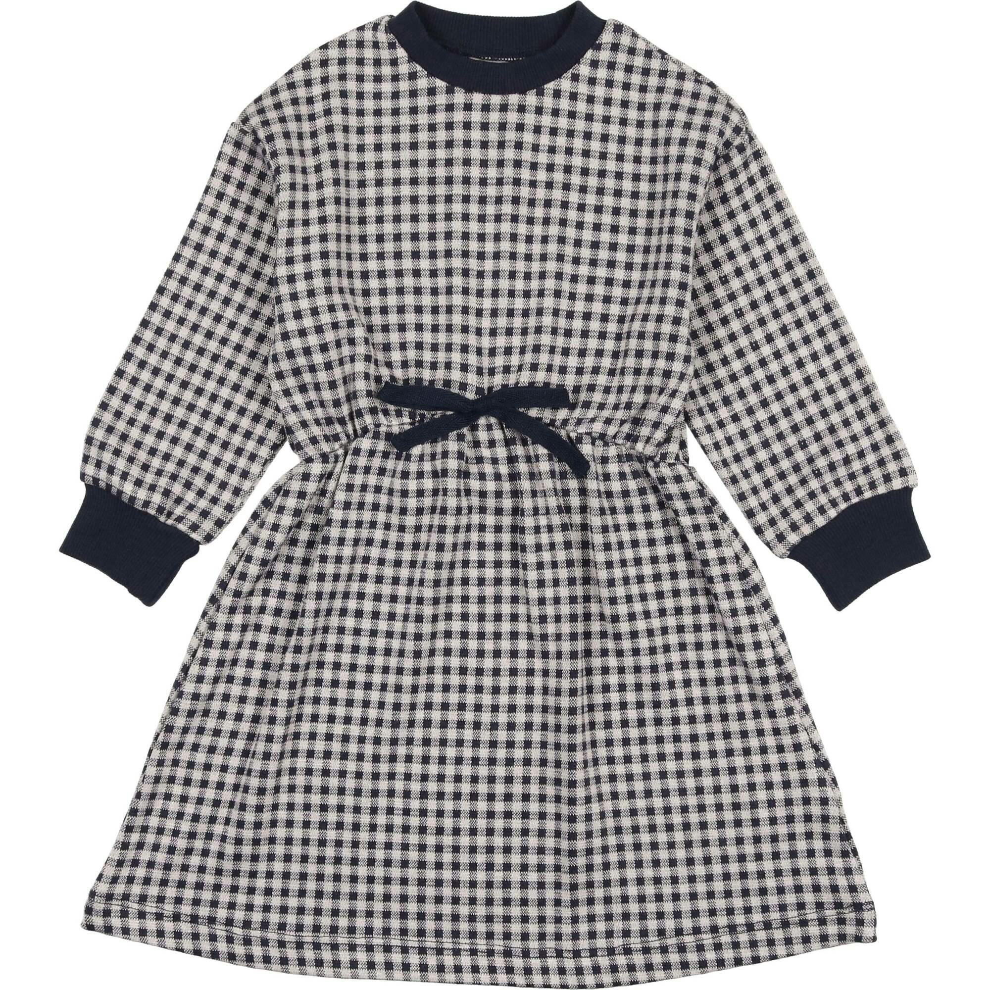 Soft Gingham Contrast Neck & Cuff Long Sleeve Dress