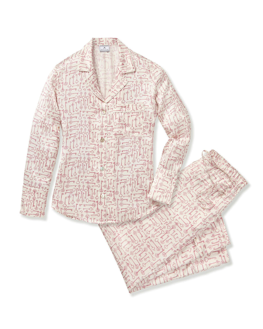 Women's Silk Pajama Set in Key to My Heart