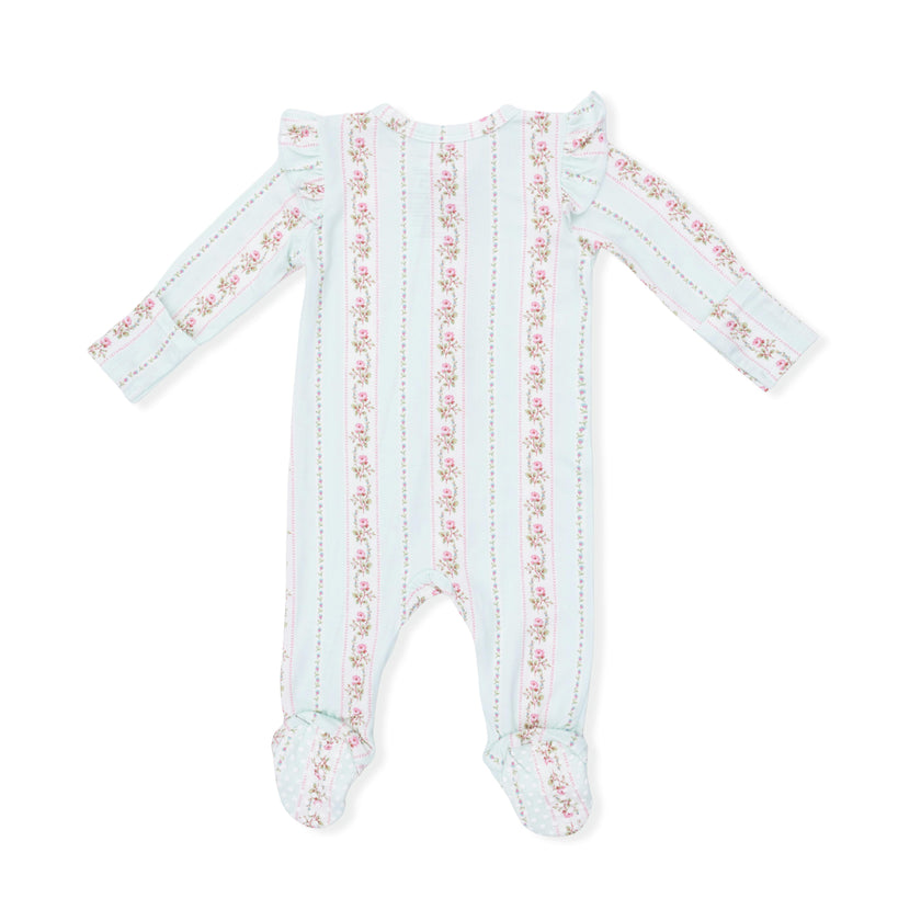 Antoinette Stripe - 2 Way Ruffle Sleeve Zipper Footie & Headband Set