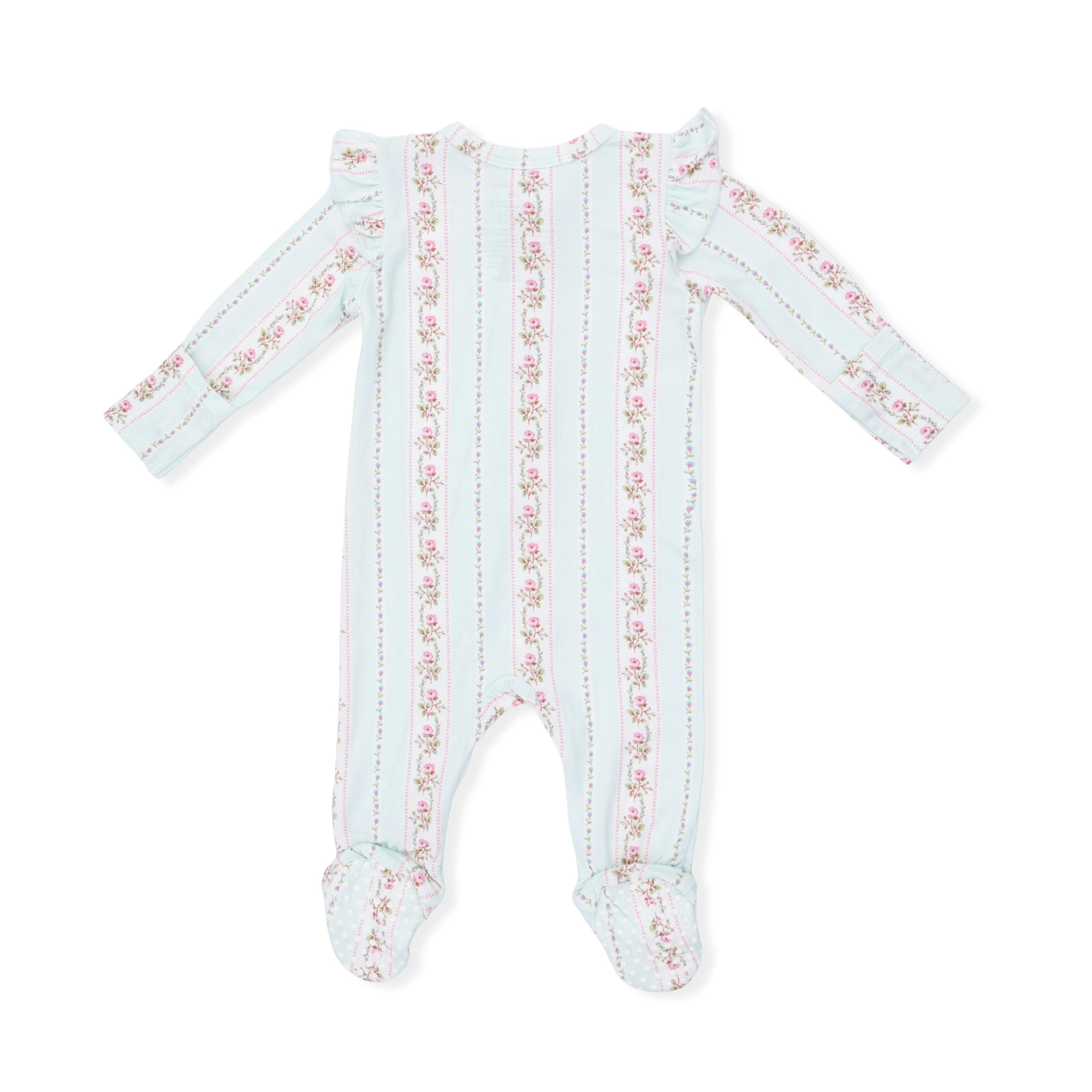 Antoinette Stripe - 2 Way Ruffle Sleeve Zipper Footie & Headband Set