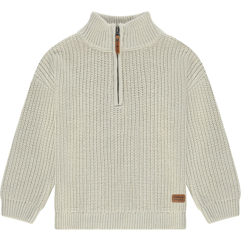 Rib Knit Mock Collar Quarter-Zipped Sweater