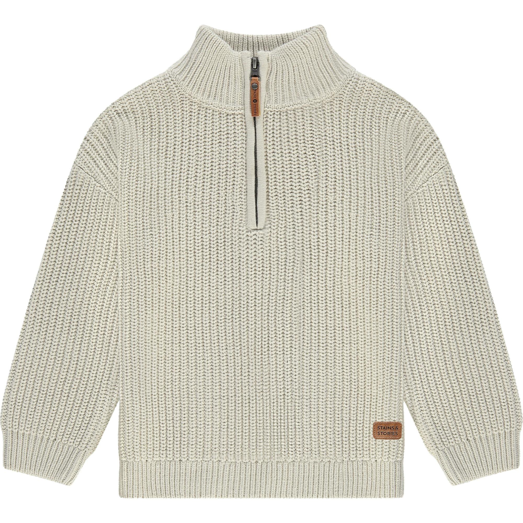 Rib Knit Mock Collar Quarter-Zipped Sweater
