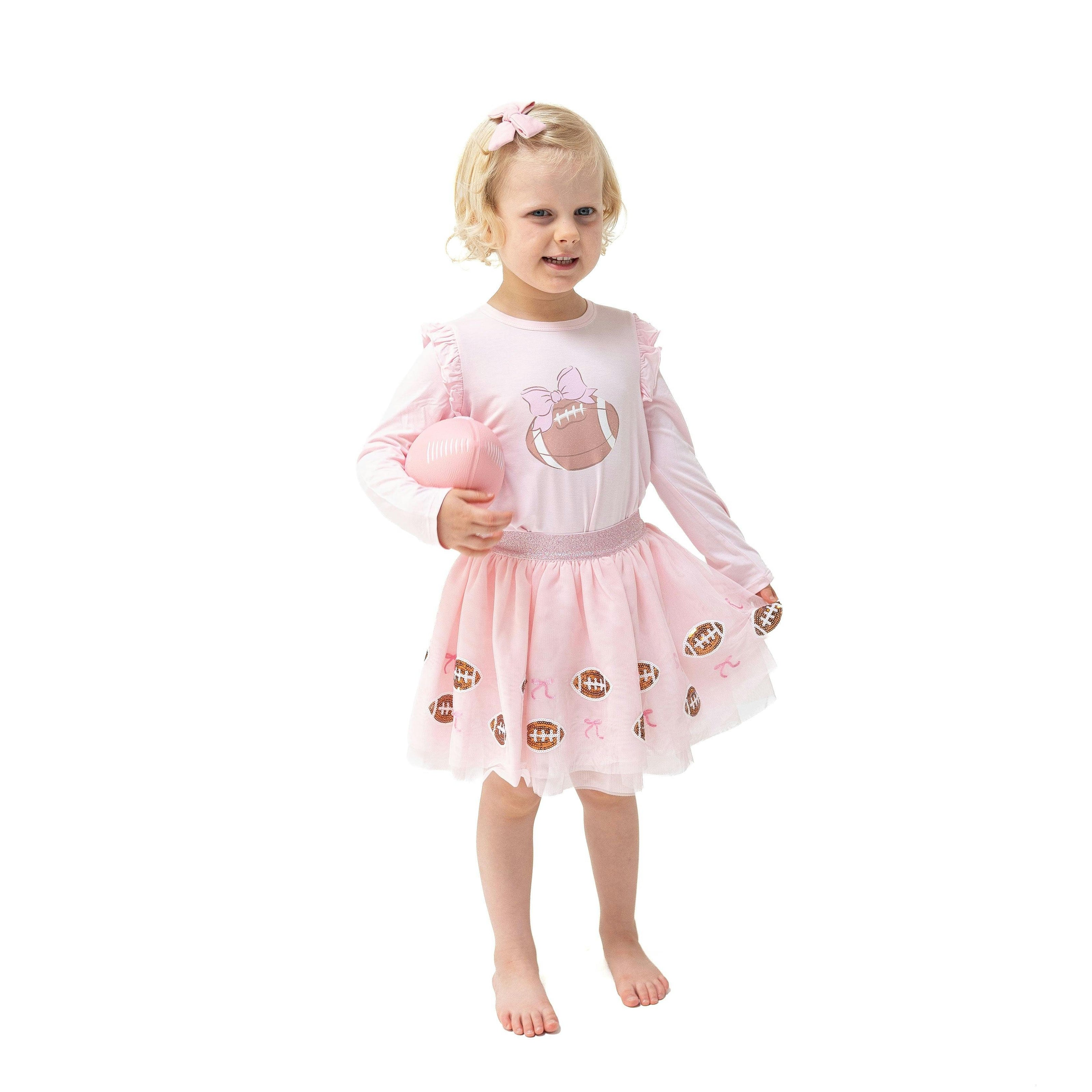 Football Helmets Pink - Long Sleeve Ruffle Tee Football
