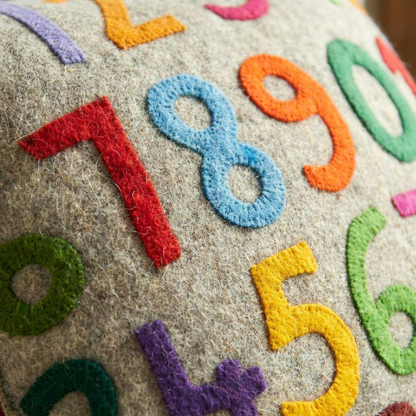 Handmade Pillow Cover Hand Felted Wool - Multicolor 123s - 20"