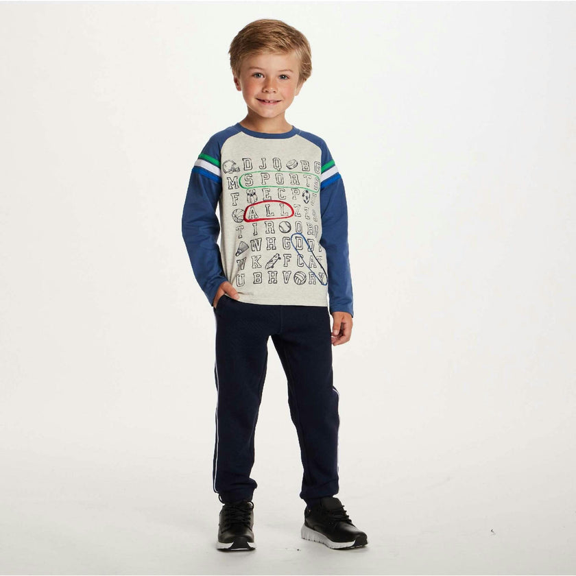 Kids Long Sleeve Raglan Color Blocked Alphabet Tee