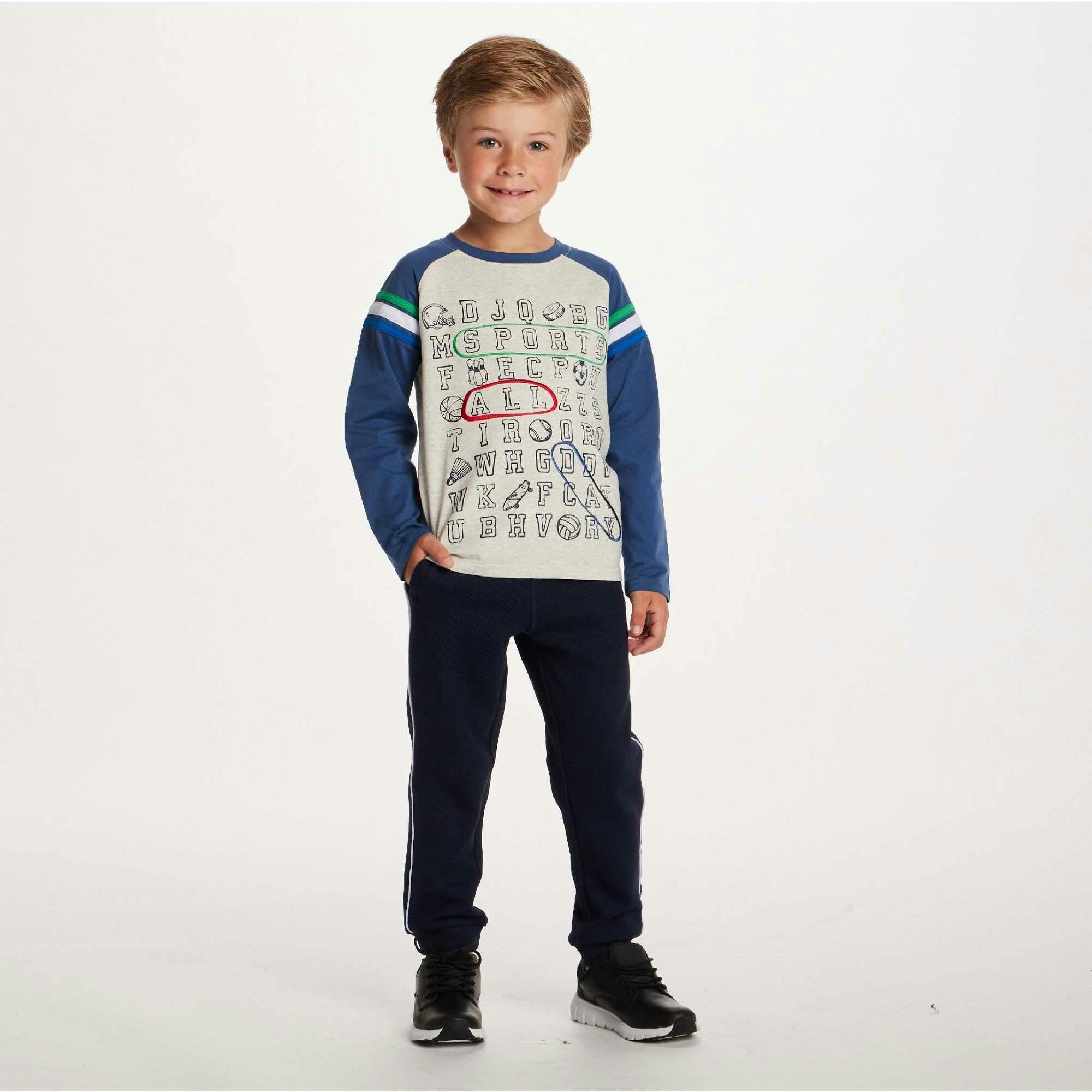 Kids Long Sleeve Raglan Color Blocked Alphabet Tee