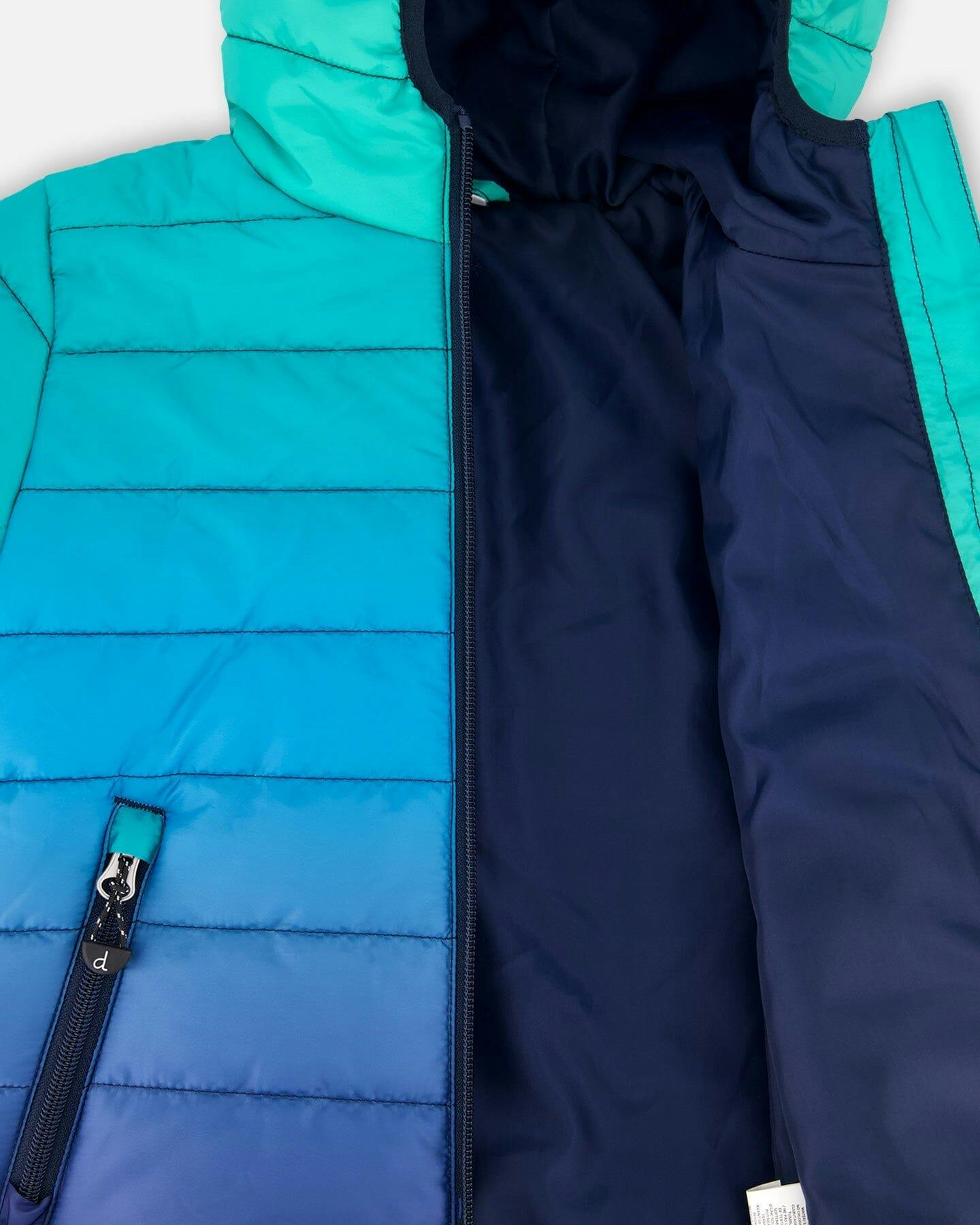 Quilted Mid-Season Jacket Green and Blue Gradient