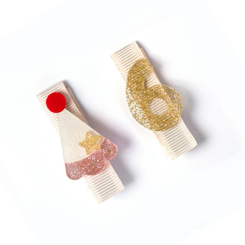 Little Party Hat Number 6 Hair Clips